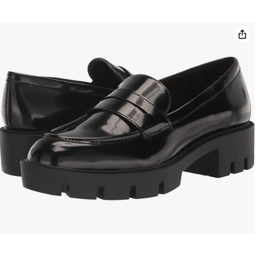NIB Nine West Women Maibel3 Lug Sole Patent Leather Slip On Loafer Size 7M Black